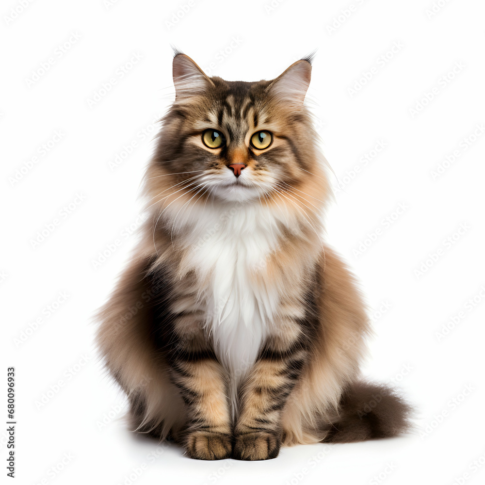 Norwegian cat siting on white isolated background, generative ai Norwegian cat siting on white isolated background, generative ai