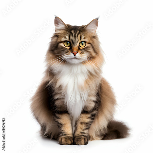 Norwegian cat siting on white isolated background, generative ai