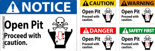 Danger Sign Open Pit Proceed With Caution