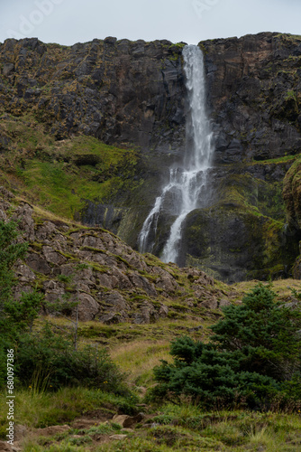 Scenic view of Bjarnarfoss waterfall  height 80 metres   located on the south of Sn  fellsnes peninsula  Iceland