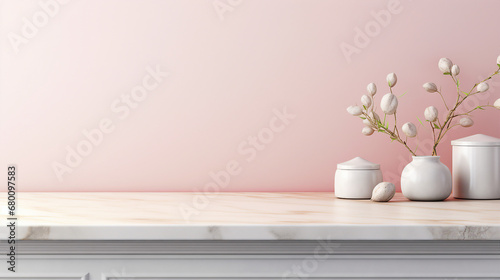 white marble kitchen tabletop, modern interior design © sunanta