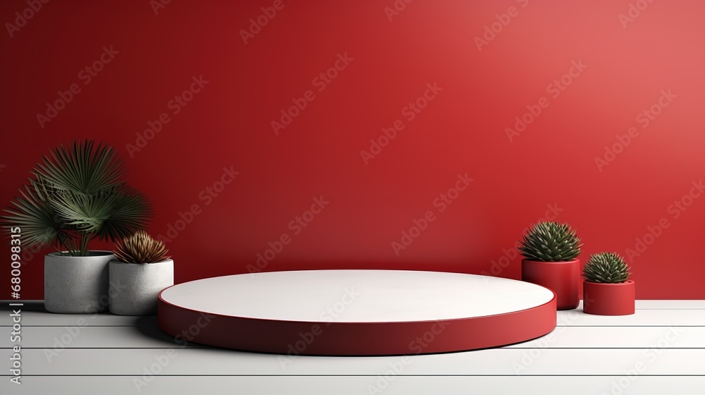 red podium for product display