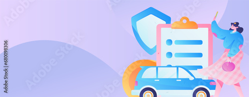 Buy insurance for car flat character vector concept operation illustration
