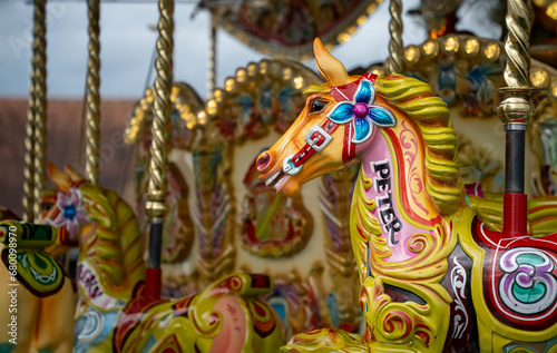 Colorful horse on a Merry go round at a fair