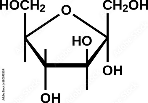 Alpha-D-fructofuranose cyclic structural formula, furanose form of fructose