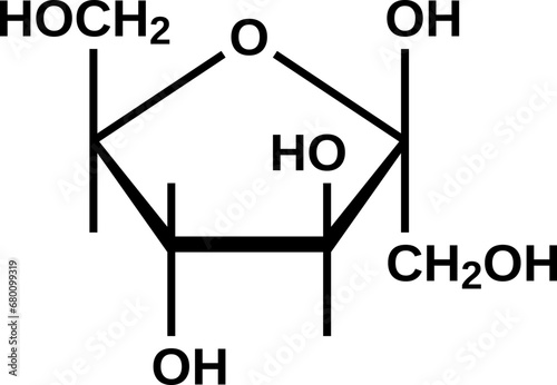 Beta-D-fructofuranose cyclic structural formula, furanose form of fructose