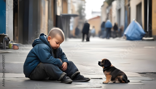 sad puppy looking at sad baby face, baby dog with baby, sad baby, sad puppy, homeless puppy