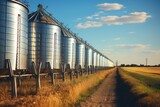 Silos and grain tanks in a wheat field  . Storage of agricultural production