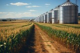 Silos and grain tanks in a wheat field  . Storage of agricultural production