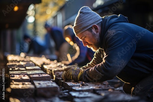  construction worker laying bricks