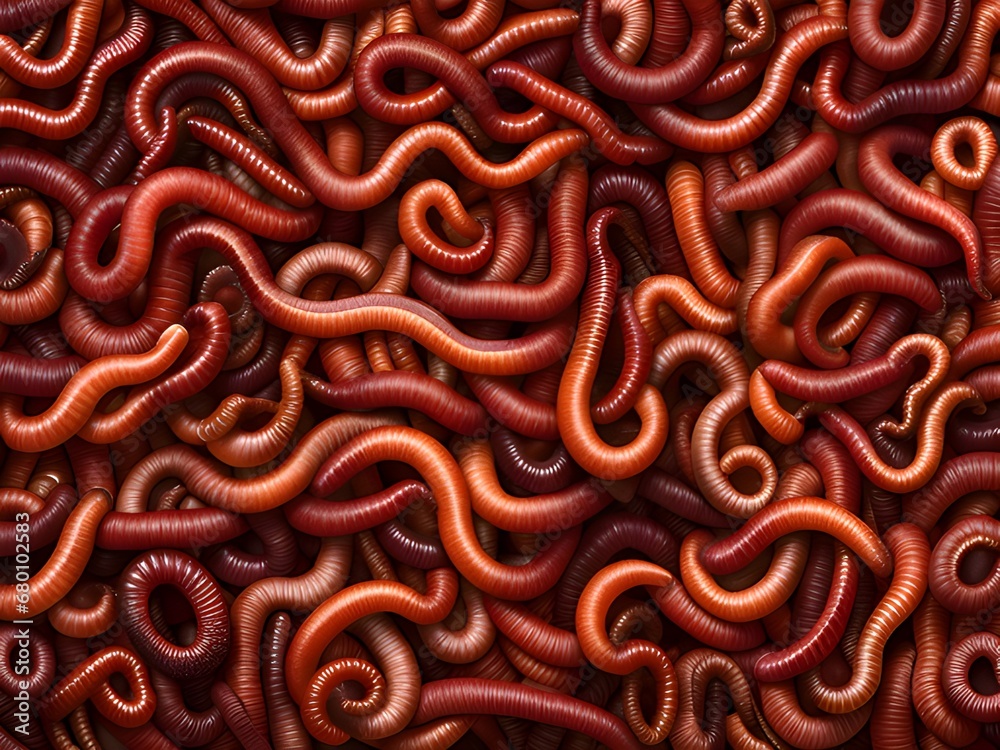red earthworms on a white background close up.