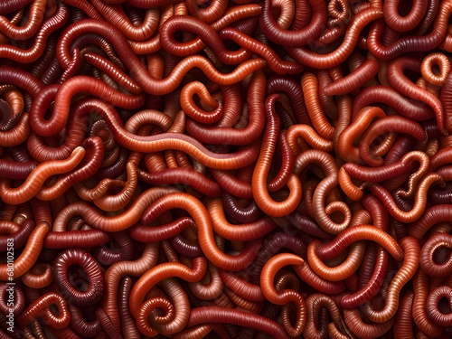 red earthworms on a white background close up.