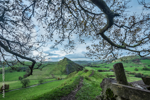 Beautiful landscape image of Parkhouse Hil viewed from Chrome Hill in Peak District National Park in early Autumn photo