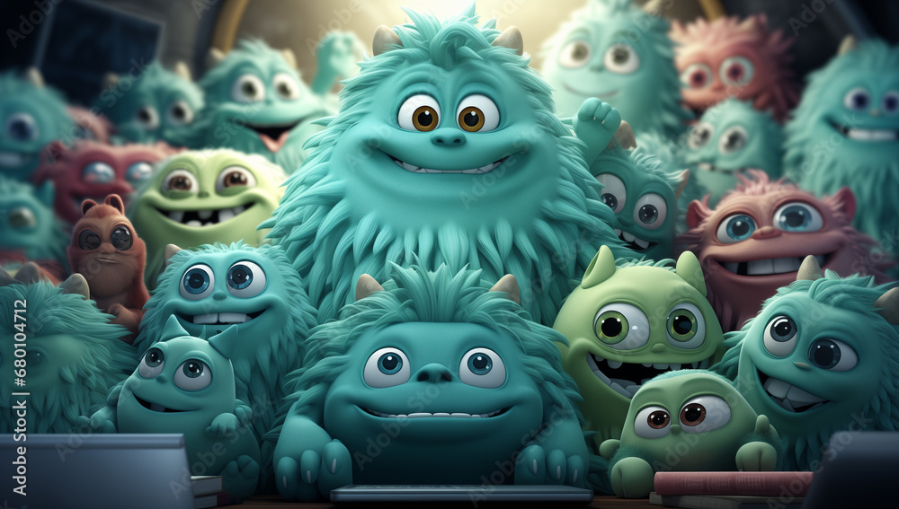 Group of Cartoon Monsters in Office Group of Cartoon Monsters in Office