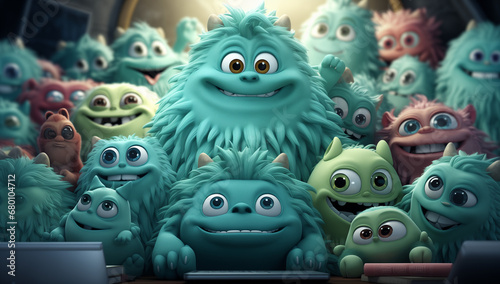 Group of Cartoon Monsters in Office © Blue_Utilities