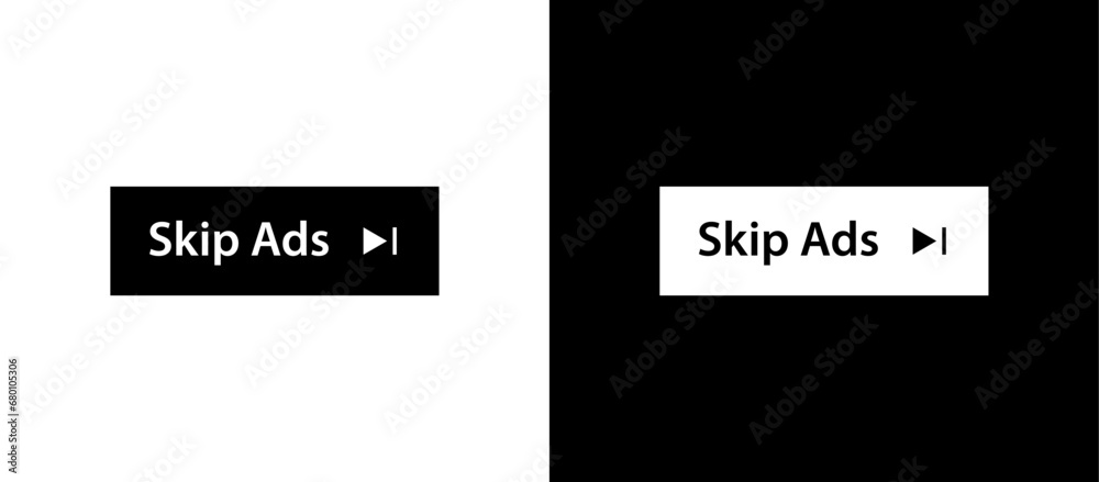 Skip ads button icon. Stop video ad logo symbol background. Online ad marketing stop sign.
