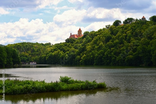 Brno Dam - Czech Republic. Beautiful Czech landscape with forests, lake and blue sky. Recreational area for sports and entertainment.