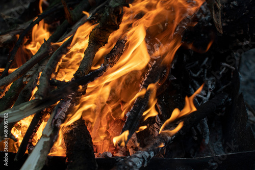 Closeup view of a flames of a fire 