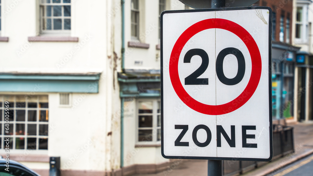 20 mph zone sign in a city