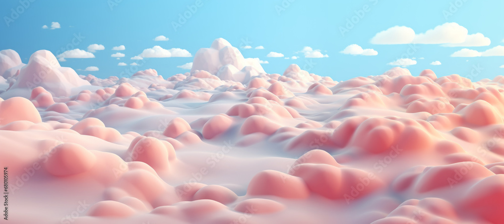 Clouds background in a 3D image, realistic landscapes with soft, tonal colors, shaped canvas, luminous shadows, lightbox, soft-edged, mysterious backdrops. Clouds background in a 3D image, realistic landscapes with soft, tonal colors, shaped canvas, luminous shadows, lightbox, soft-edged, mysterious backdrops.