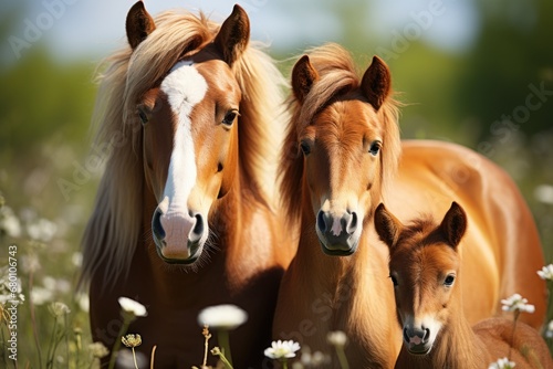 horse family  in the field