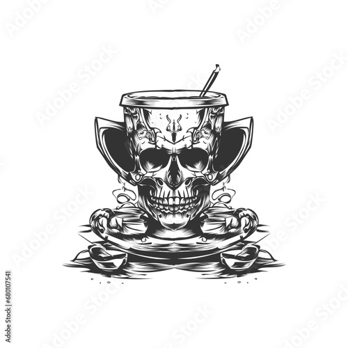 Skull cup of coffee vector design
