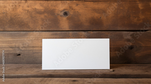 White paper business card prototype placed on wood background