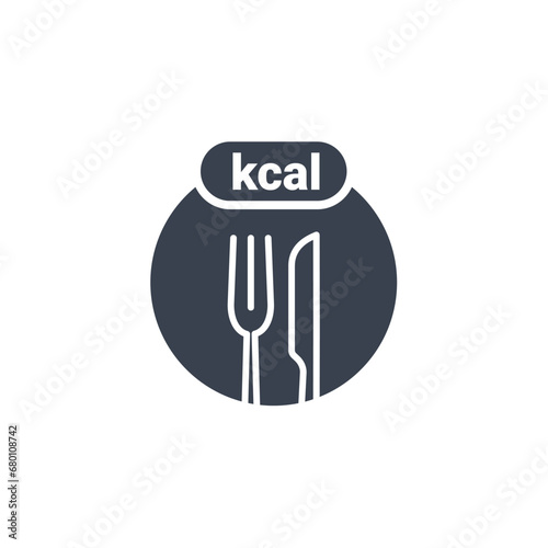 Calorie nutrition value high control knife fork icon. Calorie counter food fitness label vector icon.