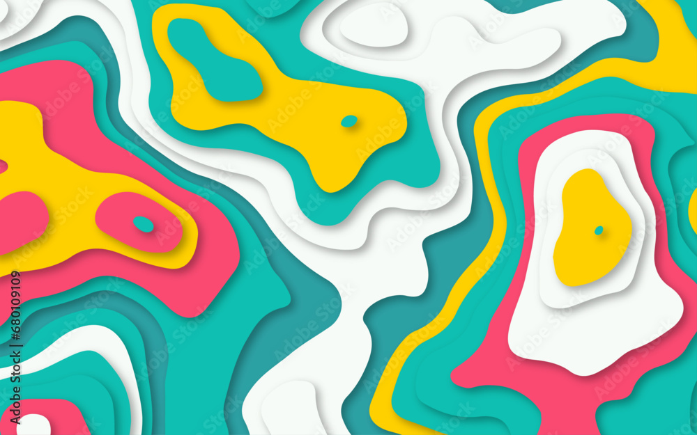 Abstract wavy line 3d paper cut colorful background. Topographic canyon geometric map relief texture with curved layers and shadow. Abstract realistic papercut decoration textured with wavy layers Abstract wavy line 3d paper cut colorful background. Topographic canyon geometric map relief texture with curved layers and shadow. Abstract realistic papercut decoration textured with wavy layers
