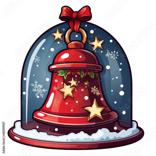 Red Christmas Bell Clip Art with Snowflakes for Cheerful Holiday Greetings and Seasonal Designs. Charming Holiday Elements, Christmas Bell with Decorations and Snowflakes on Transparent Background