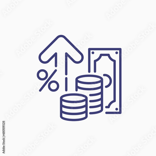 Inflation line icon finance interest rate. Inflation raise arrow amount graph vector accounting.