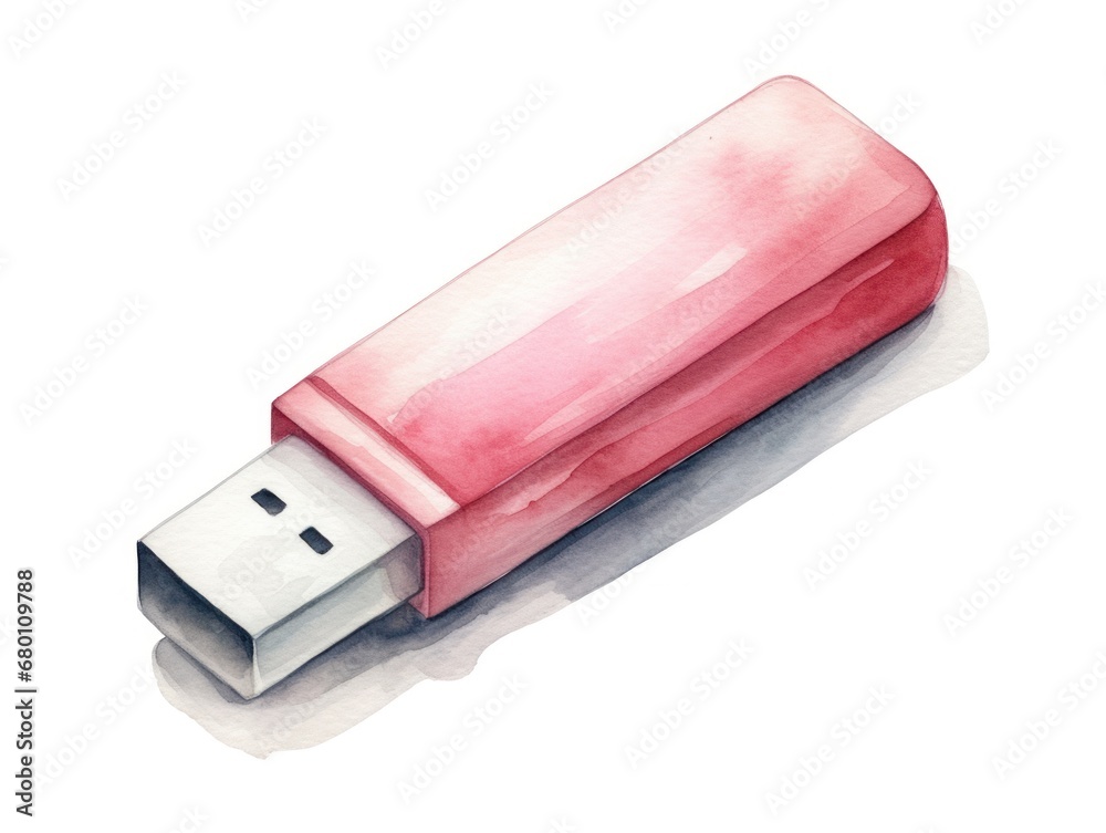 USB flash drive , watercolor illustration isolated on white USB flash drive , watercolor illustration isolated on white