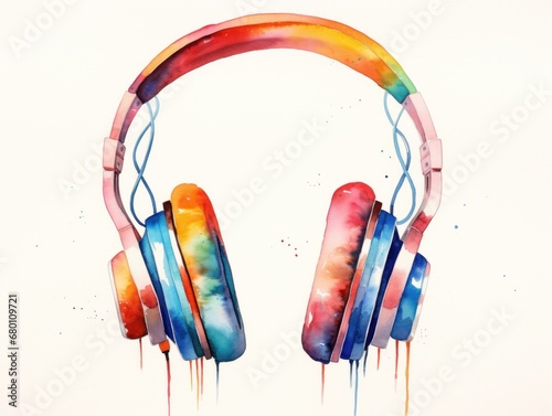 Headphones , watercolor illustration isolated on white