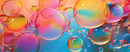 Rainbow bubbles very colorful. Macro photo. Panorama picture.