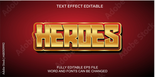 3D text effect heroes gold and red font vectpr editable photo