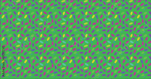 dots on green, seamless pattern with flowers, pattern of colorful sanitary pads flat laid against green background