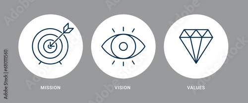 Mission target goal strategy concept. Vision eye line vector business view pictogram design. Corporate diamond success illustration.