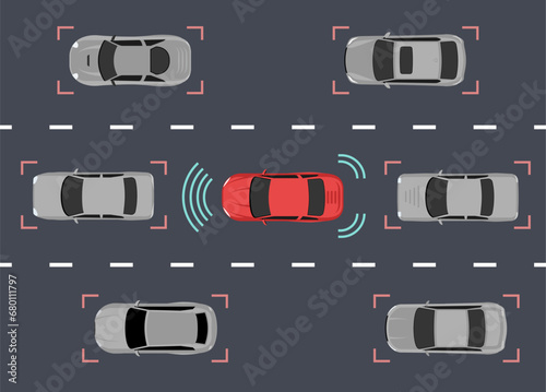 Autonomous car icon drive sensor. Digital autonomous vehicle car self driverless vector smart system photo