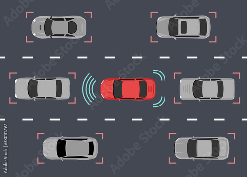 Autonomous car icon drive sensor. Digital autonomous vehicle car self driverless vector smart system