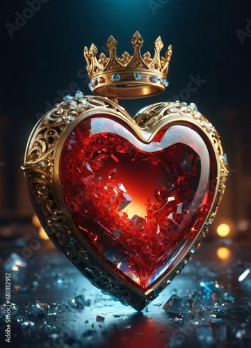 Creativity crystal heart with golden crown happy Valentine's day wallpaper
