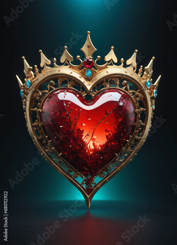 Creativity crystal heart with golden crown happy Valentine's day wallpaper