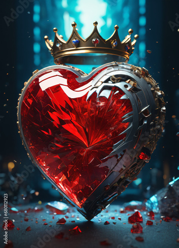 Creativity crystal heart with golden crown happy Valentine's day wallpaper