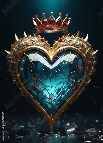 Creativity crystal heart with golden crown happy Valentine's day wallpaper