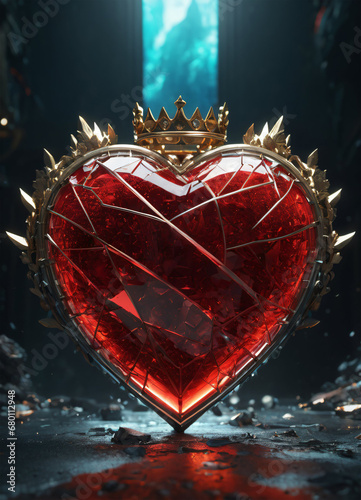 Creativity crystal heart with golden crown happy Valentine's day wallpaper