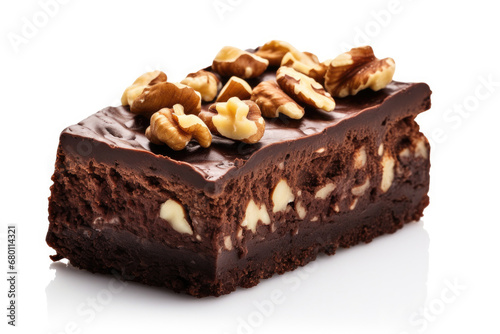 Piece of chocolate hazelnuts cake isolated on white background