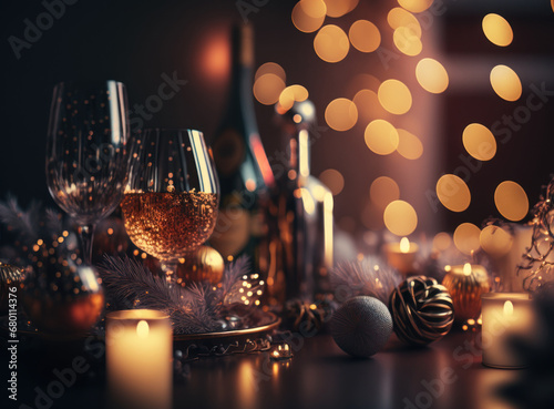 Colorful Christmas decorations on a bokeh background New Year holiday concept