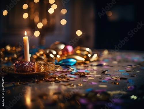 Colorful Christmas decorations on a bokeh background New Year holiday concept