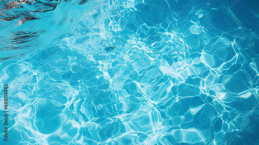 Closeup of turquoise water surface in swimming pool, abstract beautiful ripple wave of ocean or sea background, background of transparent blue water surface, ocean water background