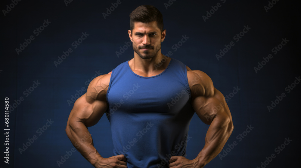 Fototapeta premium Muscular Bodybuilder - Royal Blue Background