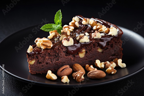 Piece of chocolate hazelnuts cake